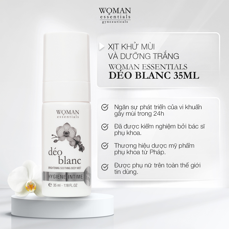 Xịt khử mùi, làm dịu và dưỡng trắng vùng kín Woman Essentials déo blanc 35ml