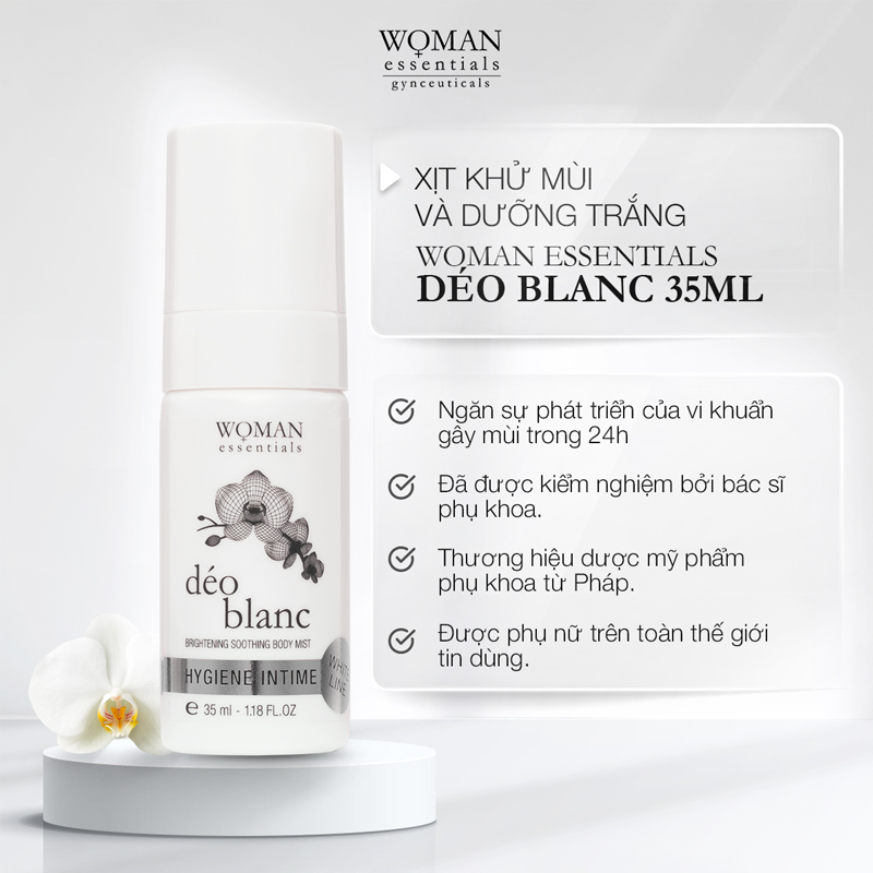 Xịt khử mùi, làm dịu và dưỡng trắng vùng kín Woman Essentials déo blanc 35ml