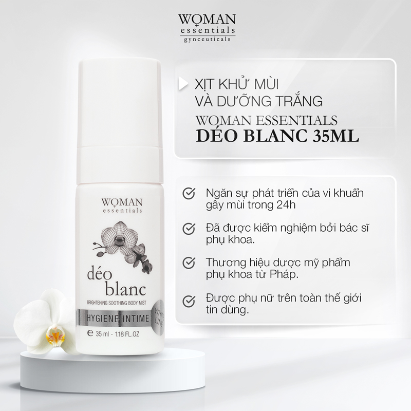 Xịt khử mùi, làm dịu và dưỡng trắng vùng kín Woman Essentials déo blanc 35ml