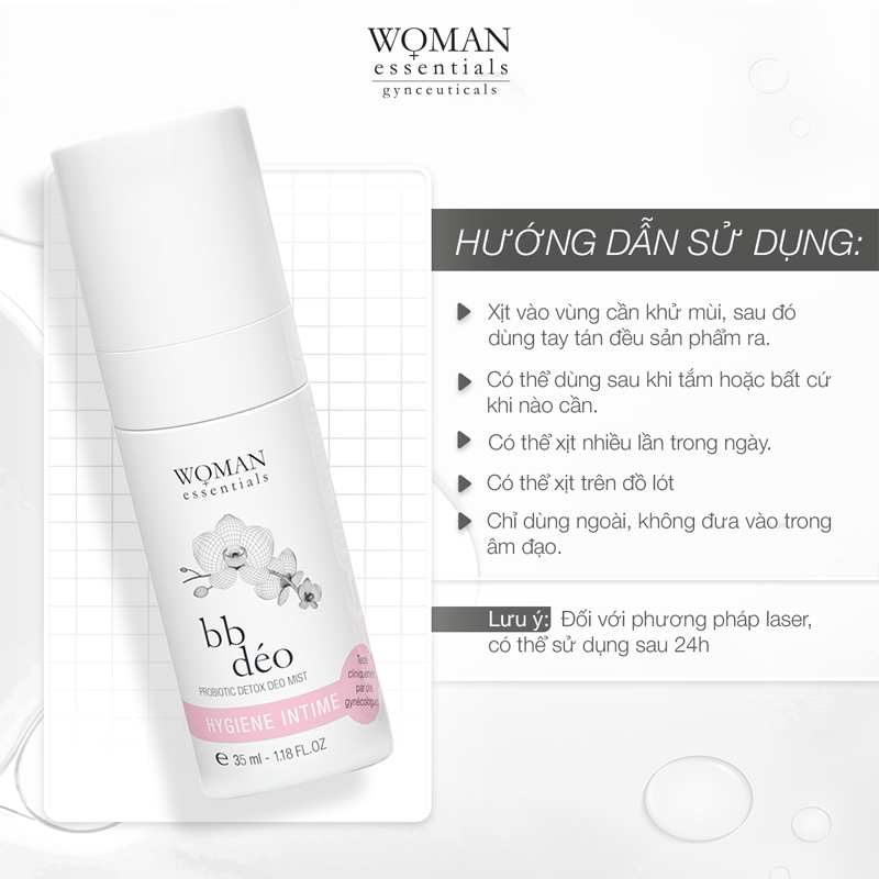Xịt khử mùi vùng kín và cân bằng lợi khuẩn Woman Essentials bb déo 35ml